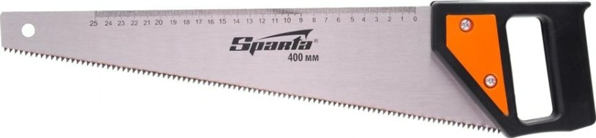 Ножовка по дереву Sparta 400 мм 5-6 tpi каленый зуб линейка, пластиковая рукоятка 232305 [232305]