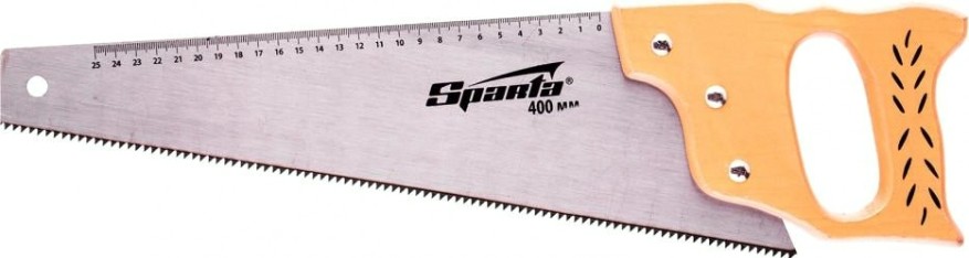 Ножовка по дереву Sparta 400 мм 7-8 трi, каленый зуб линейка, деревянная рукоятка 231855 [231855]