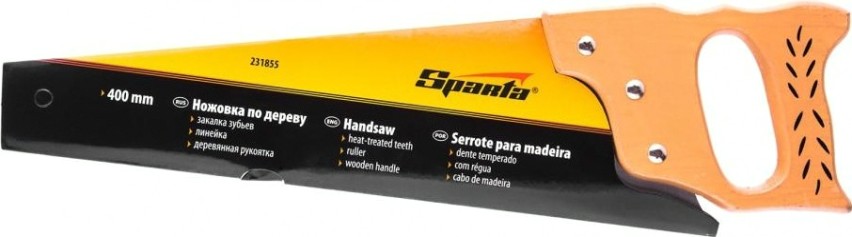 Ножовка по дереву Sparta 400 мм 7-8 трi, каленый зуб линейка, деревянная рукоятка 231855 [231855]