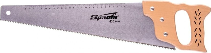 Ножовка по дереву Sparta 450 мм 7-8 трi, каленый зуб линейка, деревянная рукоятка 231875 [231875]