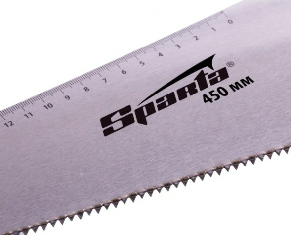 Ножовка по дереву Sparta 450 мм 7-8 трi, каленый зуб линейка, деревянная рукоятка 231875 [231875]