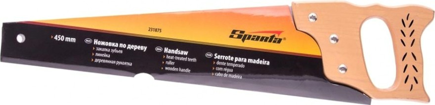 Ножовка по дереву Sparta 450 мм 7-8 трi, каленый зуб линейка, деревянная рукоятка 231875 [231875]