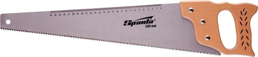 Ножовка по дереву Sparta 500 мм 7-8 трi, каленый зуб линейка, деревянная рукоятка 231895 [231895]