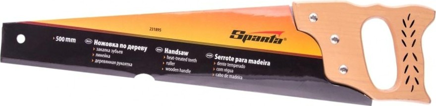 Ножовка по дереву Sparta 500 мм 7-8 трi, каленый зуб линейка, деревянная рукоятка 231895 [231895]