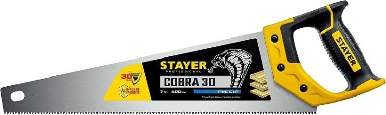 Ножовка по дереву STAYER Cobra 3D универсальная (пила) 400мм, 7tpi, 3d зуб, точн.рез [1512-40_z01]
