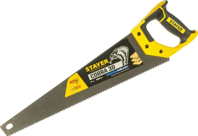 Ножовка по дереву STAYER Cobra 3D универсальная (пила) 450мм, 7tpi, 3d зуб, точн.рез [1512-45_z01]