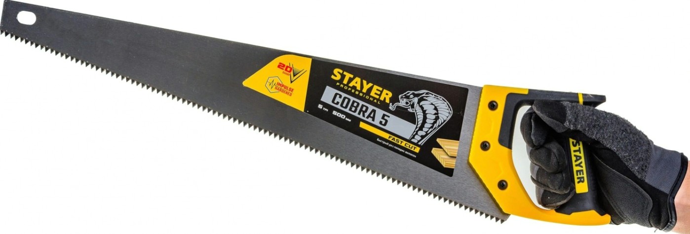 Ножовка по дереву STAYER Cobra 5 (пила) 500 мм, 5 tpi, прямой крупный зуб, быстрый [1506-50_z02]