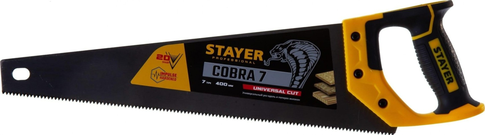 Ножовка по дереву STAYER Cobra 7 универсальная (пила) 400 мм, 7 tpi, универс. зуб, [1510-40_z02]