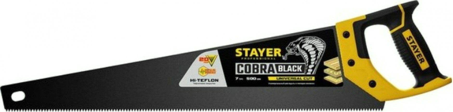 Ножовка по дереву STAYER Cobra BLACK 500 универсальная (пила) 500 мм, 7tpi, тефлон покрытие [2-15081-50_z01]