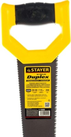 Ножовка по дереву STAYER DUPLEX 400 двусторонняя (пила) мм, 12 tpi прямой зуб + 7 tpi [2-15089]