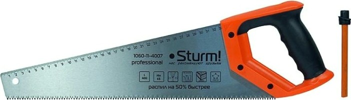Ножовка по дереву Sturm 1060-11-4007 с карандашом, 400мм, каленый 3d зуб Ножовка по дереву Sturm 1060-11-4007 с карандашом, 400мм, каленый 3d зуб