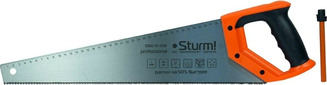 Ножовка по дереву Sturm 1060-11-4511 с карандашом, 450мм, каленый 3d зуб Ножовка по дереву Sturm 1060-11-4511 с карандашом, 450мм, каленый 3d зуб