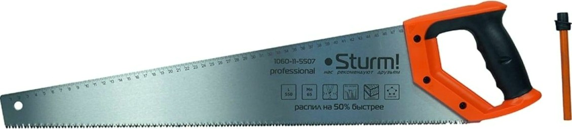 Ножовка по дереву Sturm 1060-11-5507 с карандашом, 550мм, каленый 3d зуб Ножовка по дереву Sturm 1060-11-5507 с карандашом, 550мм, каленый 3d зуб