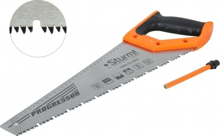 Ножовка по дереву Sturm 1060-12-4007 с карандашом 400мм, 3d зуб для влажн. дер Ножовка по дереву Sturm 1060-12-4007 с карандашом 400мм, 3d зуб для влажн. дер