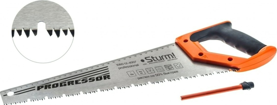 Ножовка по дереву Sturm 1060-12-4007 с карандашом 400мм, 3d зуб для влажн. дер