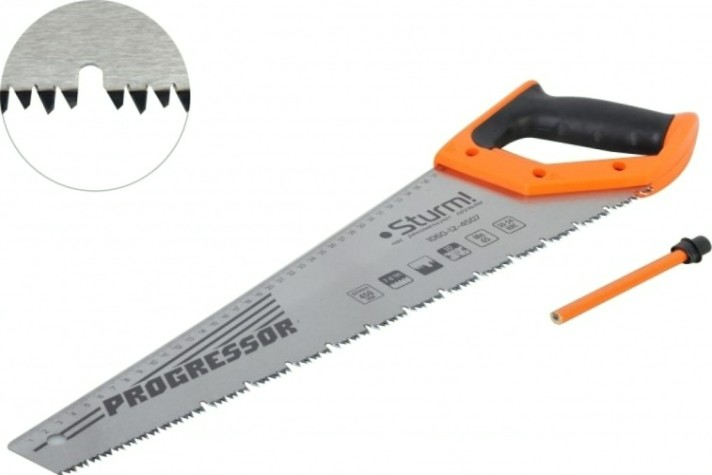 Ножовка по дереву Sturm 1060-12-4507 с карандашом 450мм, 3d зуб для влажн. дер. Ножовка по дереву Sturm 1060-12-4507 с карандашом 450мм, 3d зуб для влажн. дер.