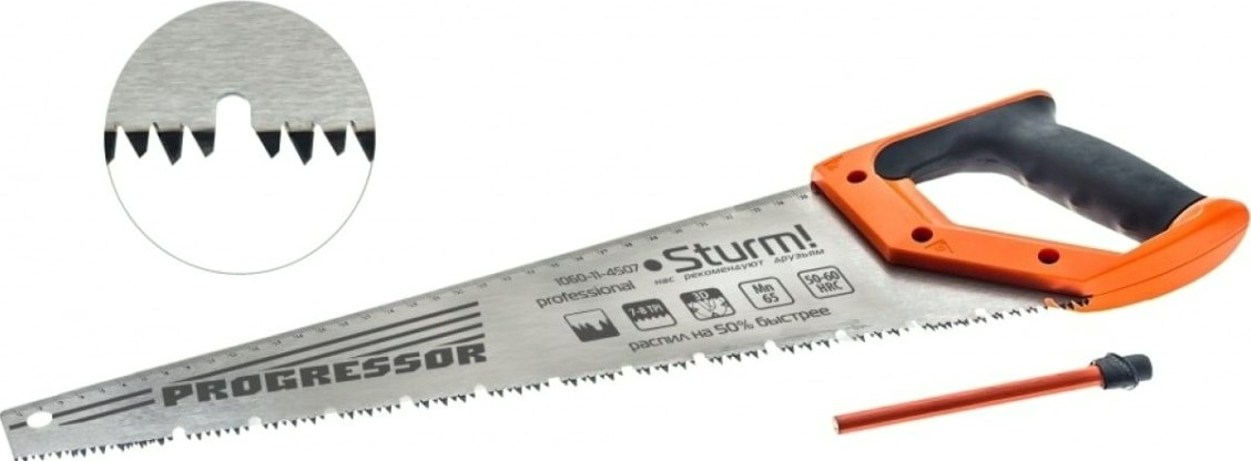 Ножовка по дереву Sturm 1060-12-4507 с карандашом 450мм, 3d зуб для влажн. дер.