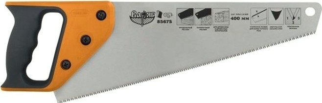 Ножовка по дереву ВАРЯГ 85675 3х гранн. заточка, средний зуб, 400мм [тов-153290]