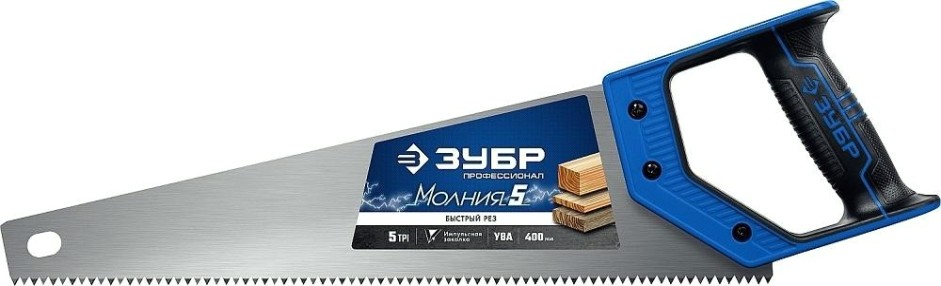 Ножовка по дереву ЗУБР МОЛНИЯ-5 TPI 400 мм, 5 tpi, прямой крупный зуб [15075-40_z02]