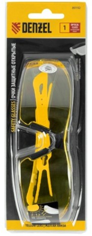 Очки защитные Denzel 89 192 открытые, поликарбонатные, желтая линза, 2х комп.д [89192]