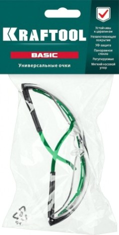 Очки защитные KRAFTOOL BASIC прозрачные, стекло-моноблок [110317]