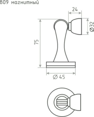 Ограничительный стопор НОРА-М 809 магнитный, универсальный "Матовый никель" [8891]