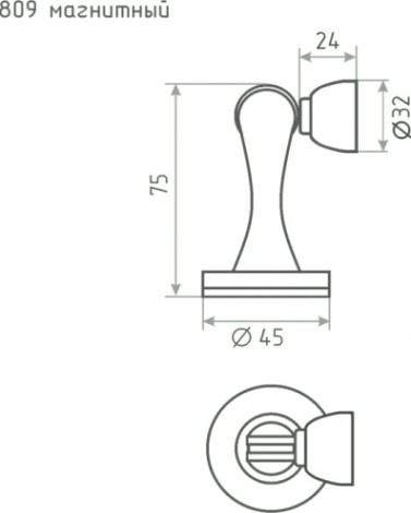 Ограничительный стопор НОРА-М 809 магнитный, универсальный "Старая бронза" [8889]