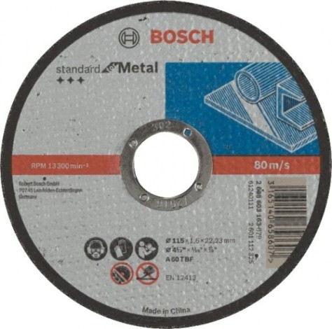 Отрезной круг по металлу BOSCH Standard по металлу 115х1.6мм, прямой [2608603163]