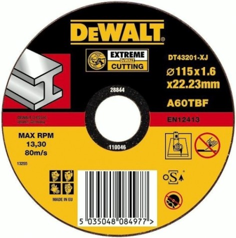 Отрезной круг по металлу DeWALT 115х1.6x22.2 мм Extreme DT43201-XJ [DT43201-XJ]