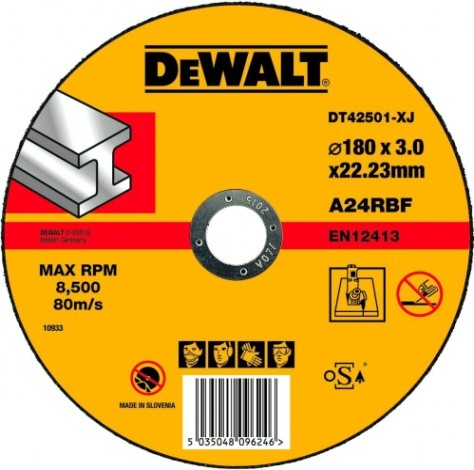 Отрезной круг по металлу DeWALT 180х2.8x22.2 мм A24RBF DT42501Z-QZ Тип1 [DT42501Z-QZ]