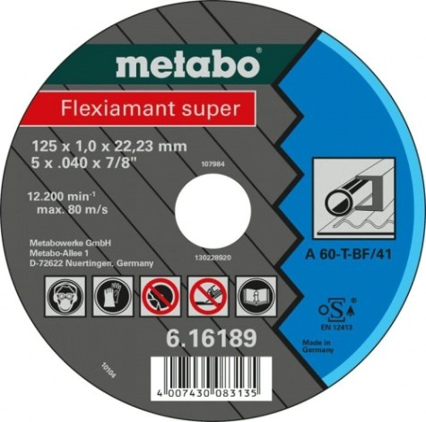 Отрезной круг по металлу METABO 125x1,0x22,23 мм прямой А60Т Flexiamant S [616189000]