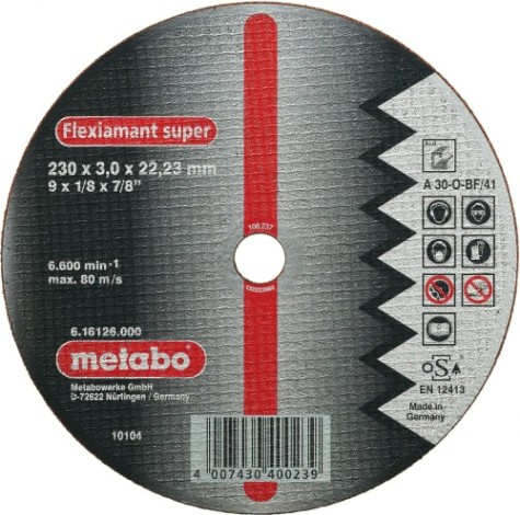 Отрезной круг по металлу METABO 230x3,0х22,23 мм прямой А30О ALU Flexiamant S [616126000]