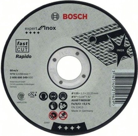 Отрезной круг по нержавеющей стали BOSCH 115х1,0х22 мм AS60TINOX-BF Expert for Inox - Rapido [2608600545]