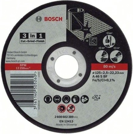 Отрезной круг по нержавеющей стали BOSCH 125х2,5х22 мм AS46TINOX-BF Expert for Inox [2608602389]