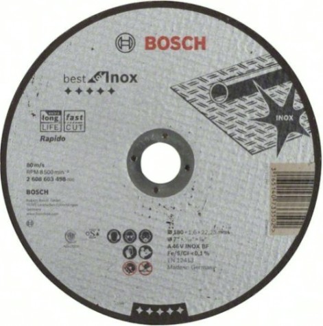 Отрезной круг по нержавеющей стали BOSCH 180х1,6х22 мм AS46TINOX-BF Best for Inox [2608603498]