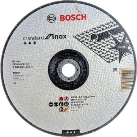 Отрезной круг по нержавеющей стали BOSCH 230х1,9х22.2 мм WA36R-BF Standard for Inox [2608601514]