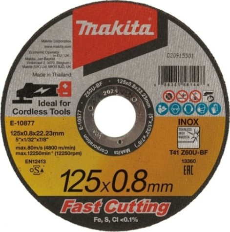 Отрезной круг по нержавеющей стали MAKITA 125х0,8х22,23 мм Z60U плоский [E-10877]