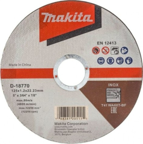 Отрезной круг по нержавеющей стали MAKITA 125х1,2х22,23 мм WA60T D-18770 [D-18770]