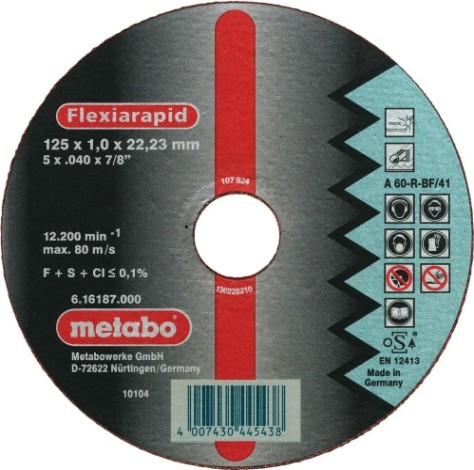 Отрезной круг по нержавеющей стали METABO 115x1,0x22,23 мм A60U Flexiarapid S [616216000]