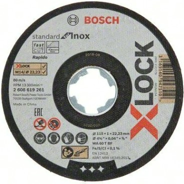 Отрезной круг по нержавеющей стали X-LOCK BOSCH 115х1,0х22 мм WA60T-BF Standard for Inox [2608619261]