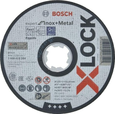 Отрезной круг по нержавеющей стали X-LOCK BOSCH 125х1,0х22 мм AS60TINOX-BF Expert for Inox and Metal [2608619264]