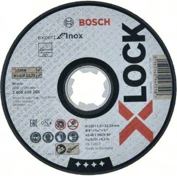 Отрезной круг по нержавеющей стали X-LOCK BOSCH 125х1,6х22 мм AS46TINOX-BF Expert for Inox [2608619265]