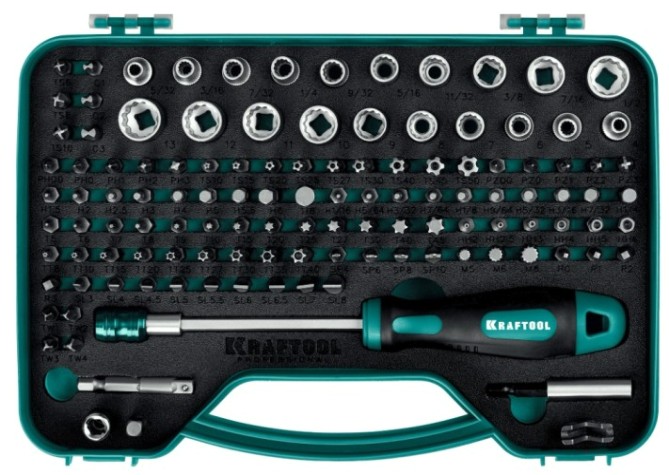 Отвертка-битодержатель KRAFTOOL 26816 X-Drive-122 с насадками, 122 шт.
