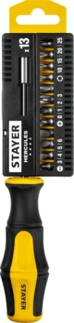 Отвертка-битодержатель с насадками STAYER Hercules Cr-V сталь, двухкомпонентная рукоятка 13 пред. [25813]