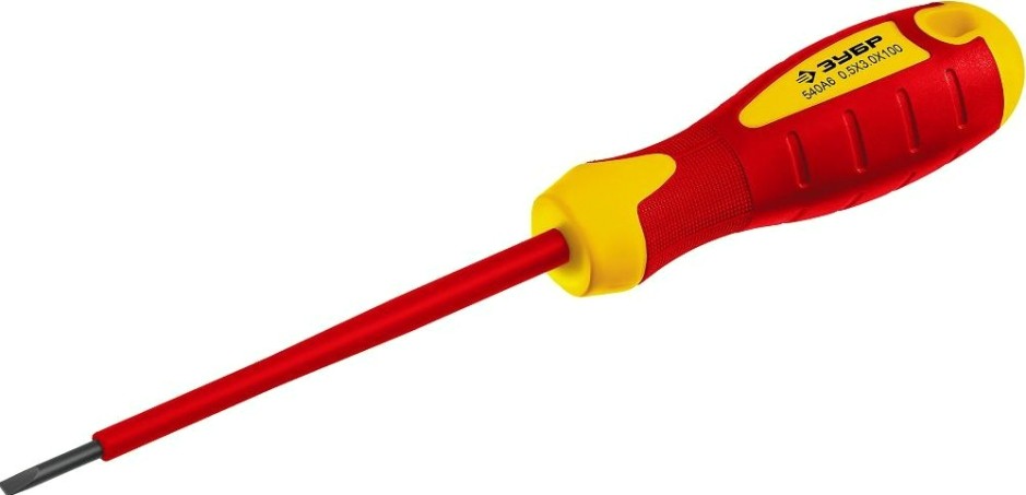 Отвертка диэлектрическая шлицевая ЗУБР ПРОФИ ЭЛЕКТРИК SL 3x100 мм до 1000в, "профессионал" 25261-3.0-075, cr-v, трех [25261-3.0-075_z01]