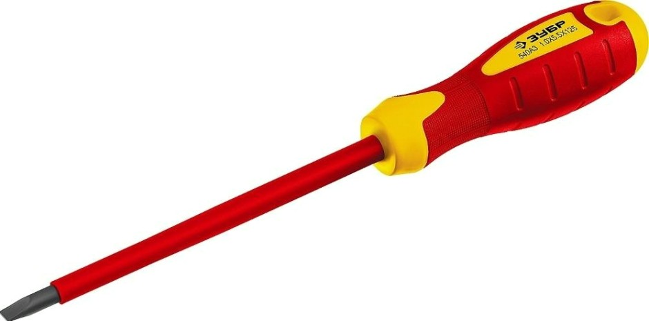 Отвертка диэлектрическая шлицевая ЗУБР ПРОФИ ЭЛЕКТРИК SL 5x125 мм до 1000в, "профессионал" 25261-5.5-125, cr-v, трех [25261-5.5-125_z01]