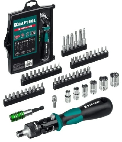 Отвертка KRAFTOOL Expert-55 реверсивная с насадками, 55 предм. [25554-H55_z01]