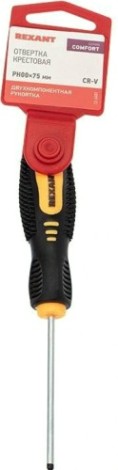 Отвертка крестовая REXANT PH 00х75 мм Cr-V двухкомпонентная рукоятка [12-6401]
