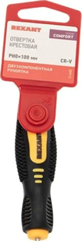 Отвертка крестовая REXANT PH 0х100 мм Cr-V двухкомпонентная рукоятка [12-6402]