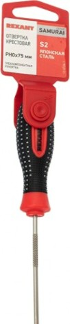 Отвертка крестовая REXANT PH 0х75 мм S2 трехкомпонентная рукоятка [12-4726-1]